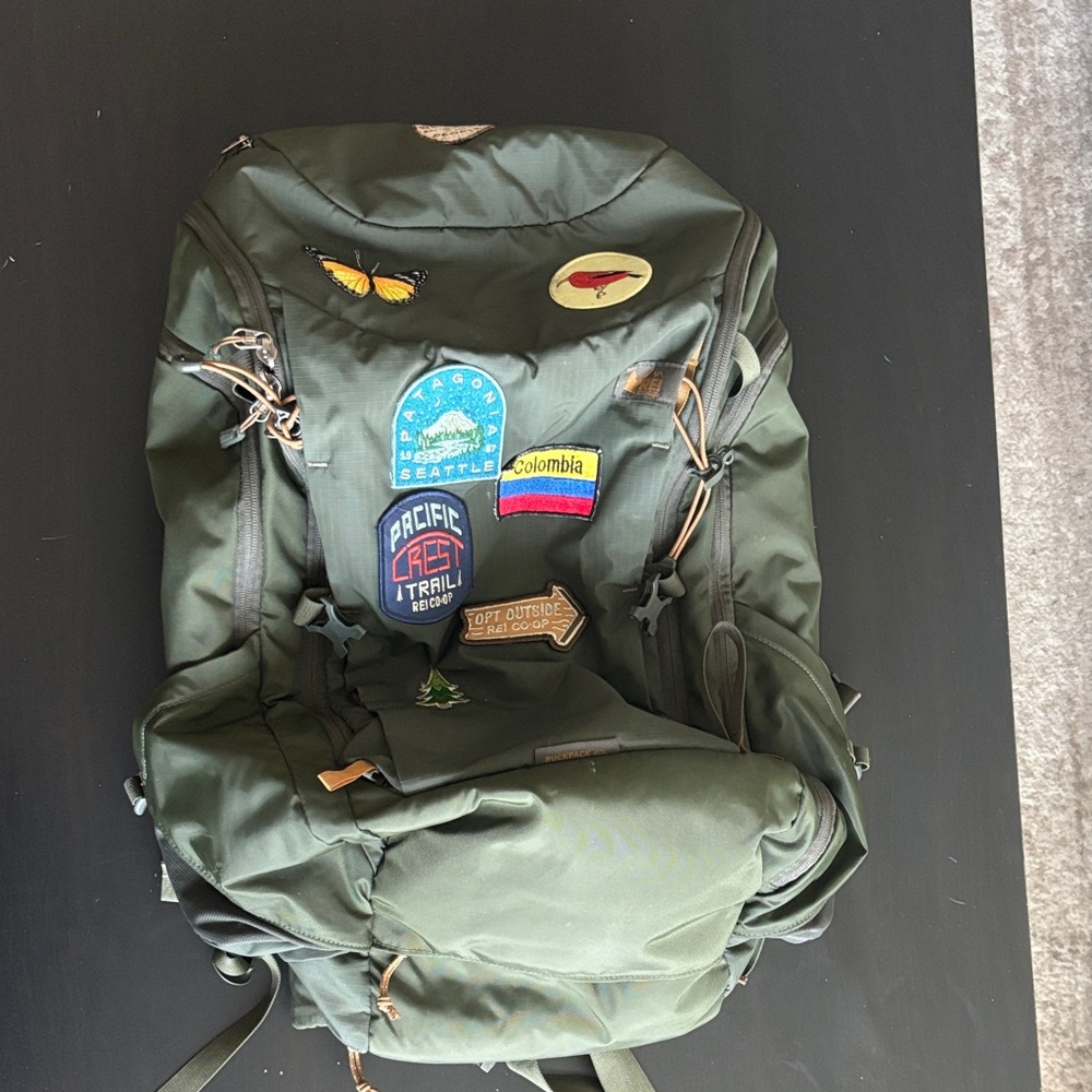 REI Olive Backpack with Vintage Patches